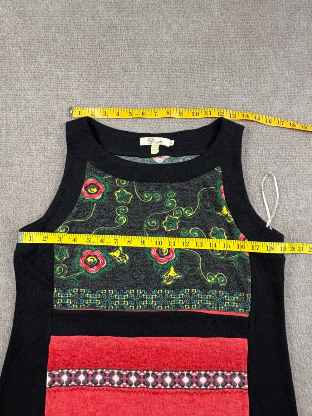 Aryeh Women’s Sleeveless Knit Sweater Dress XL Boho Floral Geo, 33" Pockets - Picture 11 of 16
